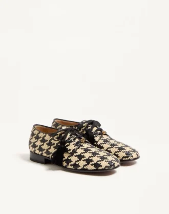 Sapatos Derby Mj Blues em tecido de couro com padrão houndstooth